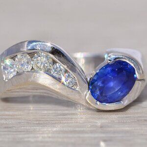 Sapphire and Natural Diamond Ring in White Gold